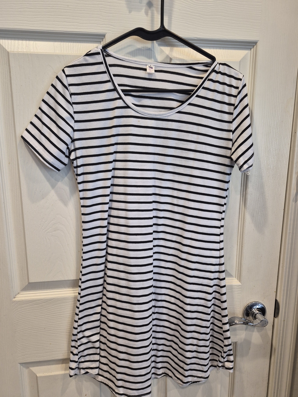 Striped Black and White Mini Dress - Casual Short Sleeve